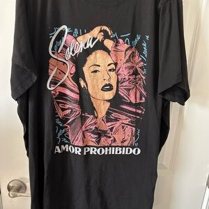 Selena T-Shirt with Pink and Blue Graphic. Additional graphic on back